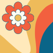 Red, white, and yellow flower on a groovy background.