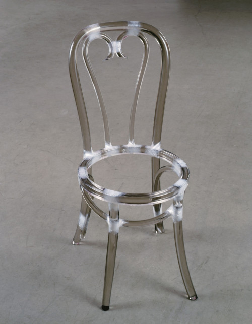 Rita McBride Chair (smoked) 2003 Murano glass 25 5/8 x 16 1/2 x 20 7/8 inches Collection of Blake Byrne