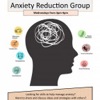 Flyer with human profile with squiggles in the brain area.  Anxiety Reduction Group
