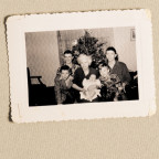 The Sack brothers are shown here in the early 1950s with their maternal grandmother, Lutie Hyink, and their baby sister, Kathy.