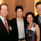 President Barry Glassner (left) with Shingo Ehara BA '13 and his parents, Nobuyoshi and Kayoko Ehara.