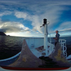 Sunrise from the crow's nest of the National Geographic Endeavour— Bolivar Channel, Galapagos.