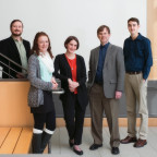 From left: Assistant Professor Ben Gaskins, Katie Kowal BA '17,  Assistant Professor Ellen Seljan, Associate Professor Todd Lochner, and ...