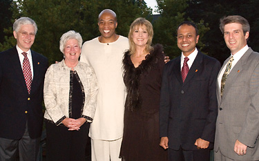 Alumni Honors Banquet VIPs--President Tom Hochstettler, Sheryl Warren (widow of Ray Warren '65, MAT '71), Jaiya John '89, Kimberly Han...