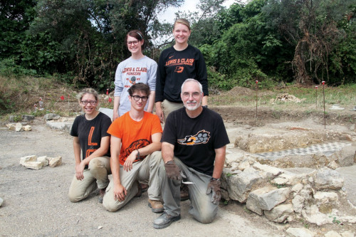 The Lewis & Clark contingent at the excavations. Top row (from left): Grace Birdwell CAS '16, Geneva Karr CAS '17; bottom r...