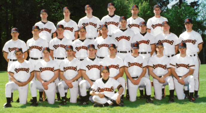 Jake Smith BA '93 (front row, far left) and the 1992–93 Lewis & Clark baseball team