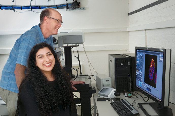 Simran Handa BA '19 works with Greg Hermann, professor of biology and department chair, on his cell biology research. Handa is one of sev...