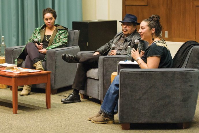 Keynote panelists from Healing Justice in Conversation: Autumn Brown, Jerry Tello, and Carla M....