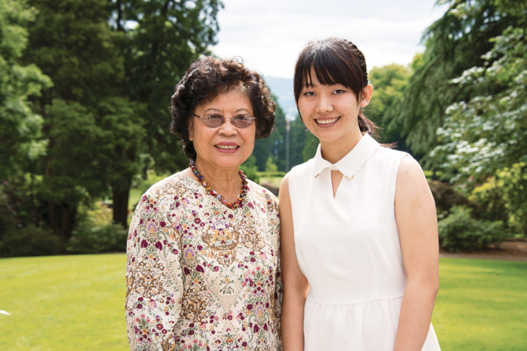 Esther Lee and junior Aojie Zheng, the most recent recipient of the Esther and Edward Lee Scholarship.