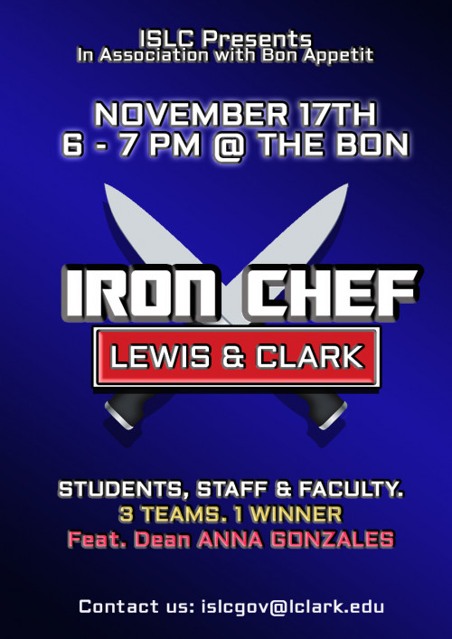 Iron Chef is happening on Thursday November 17th! Join us in the Bon at 6PM to watch the annual cooking competition!