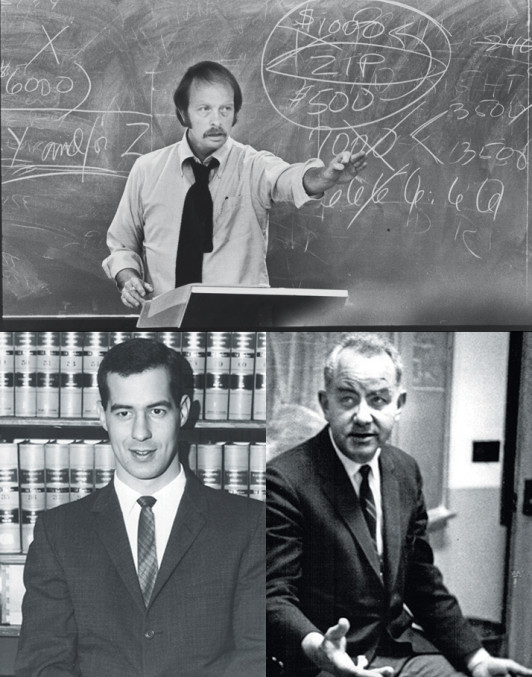 Professor Ron Lansing (top), Professor Ross Runkel (left), Professor Jack Cairns '54 (right)