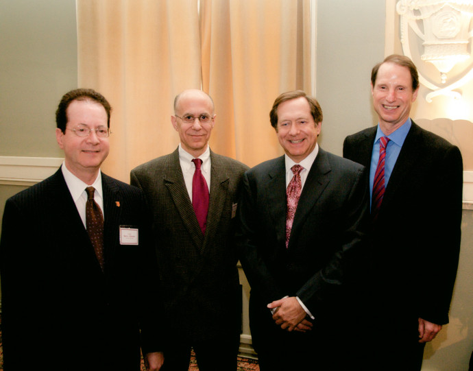 Left to right: Lewis & Clark President Barry Glassner, Law School Dean Bob Klonoff, Jordan Schnitzer '76, and Senator Ron Wyden.