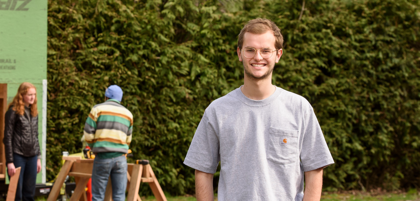 Economics alumnus Elijah started the Tiny House Club. His ultimate goal is to build a 16-foot tiny house to donate to a local nonprofit a...