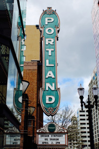 The Portland sign at the Arlene Schnitzer Concert Hall