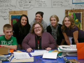 Janice Packard MAT '94 with her students at Estacada High School.