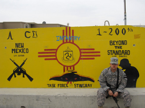 A bunker, painted by soldiers, offers a colorful barrier at Camp Buehring, in Kuwait.