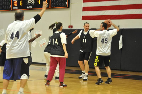 The Special Olympics game took place during halftime of a Pioneers game.