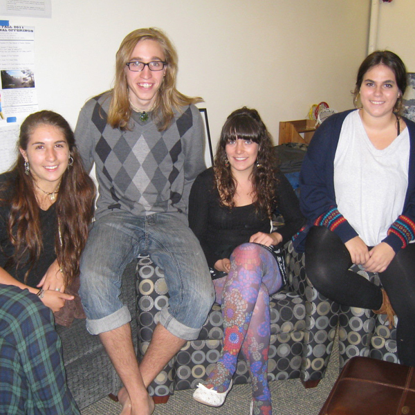Julia Huggins, Tom Lang, Miriam Coe and Adassa Budrevich in the common room of Juniper dorm. (Photo by Rebecca Koffman/Special to The Ore...
