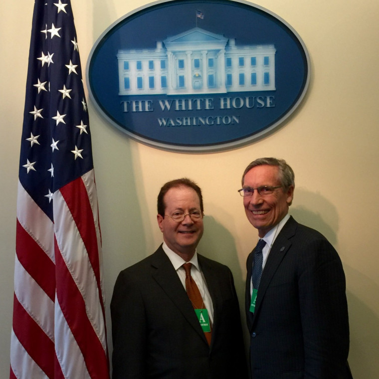Lewis & Clark President Barry Glassner and Pomona College President David Oxtoby at the White House event.