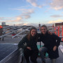 Franny and Kori on the roof of the Sally McCracken Building in Portland.