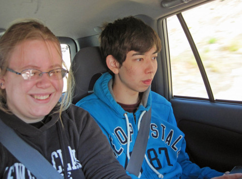 Two students in the carpool caravan to the hike.
