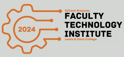 An orange gear with black text Faculty Technology Institute
