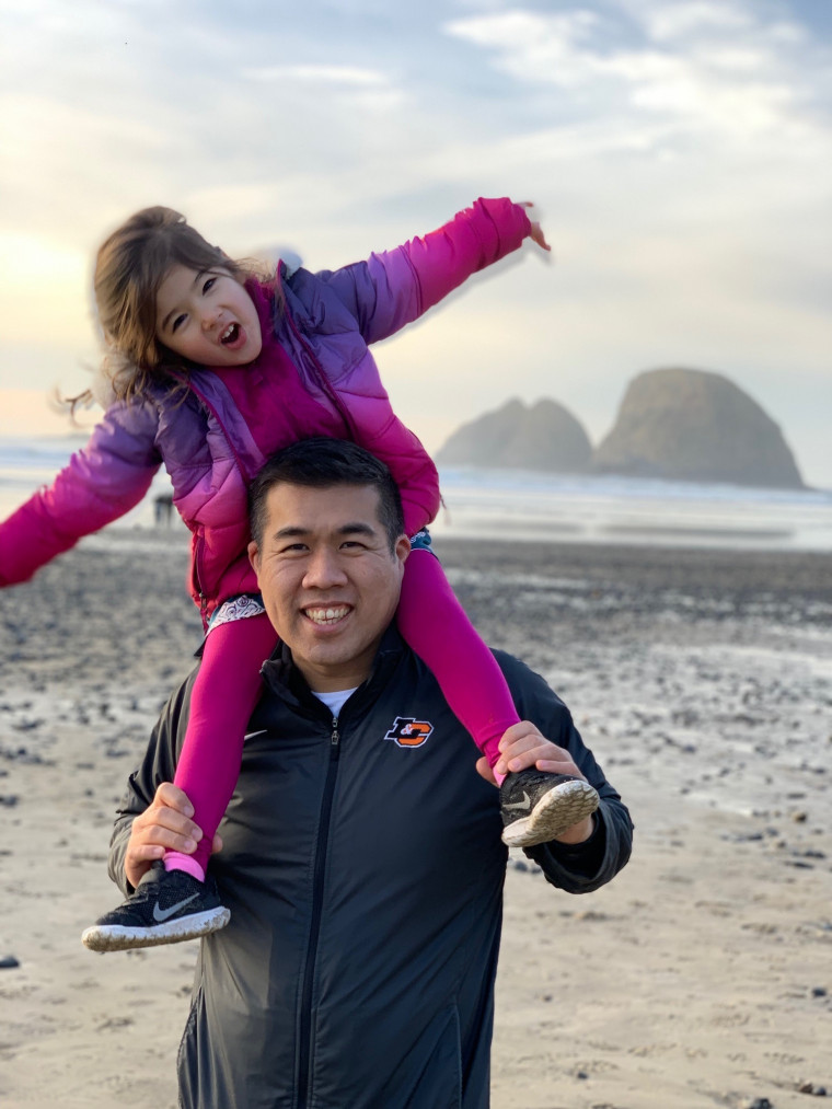 Jimmy Chau at the Oregon Coast with his daughter.