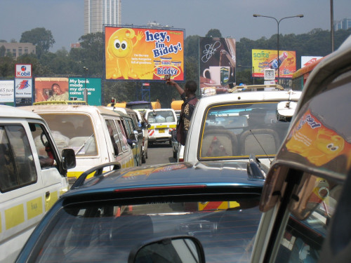Traffic in Nairobi, Kenya, one stayover point for students in our East Africa overseas program. Nairobi faces challenges ranging from air...