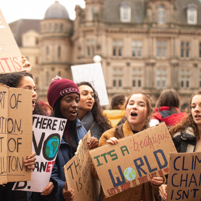 Student activists at a climate rally
