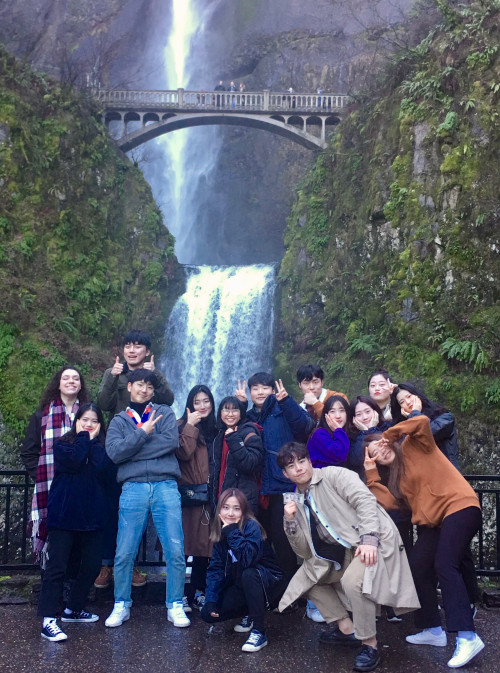 Students from Konkuk University in South Korea visited Multnomah Falls during their three-week AES English and American Culture program.