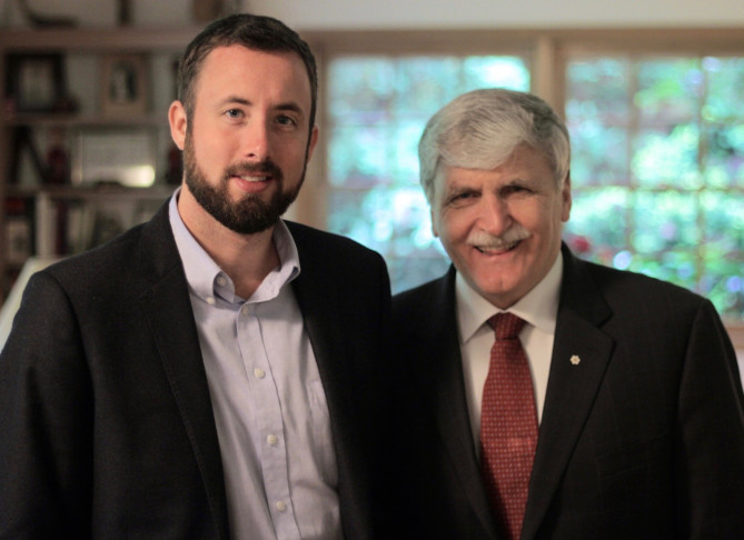 Michael Graham and Roméo Dallaire at Lewis & Clark in 2013.