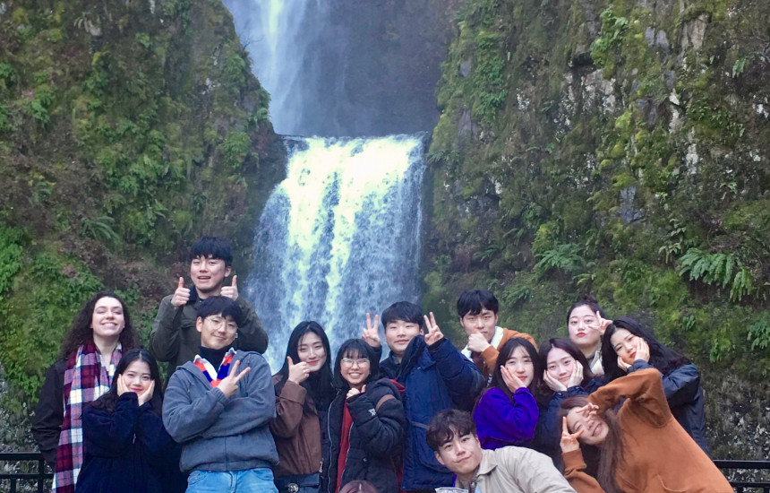 Students from Konkuk University in South Korea visited Multnomah Falls during their three-week AE...