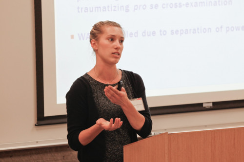 Alanna Peterson, a recipient of NCVLI's Law Student Victims' Rights Writing Competition presents on the Law Student Panel. Photo by Chris...