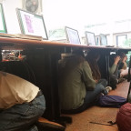 Photo taken during the earthquake drill in Dubach computer lab on Thursday, October 20.