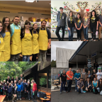 Collage of photos shows groups of law students volunteering at various locations.