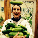 Cate clowning around with some of last summer's bounty