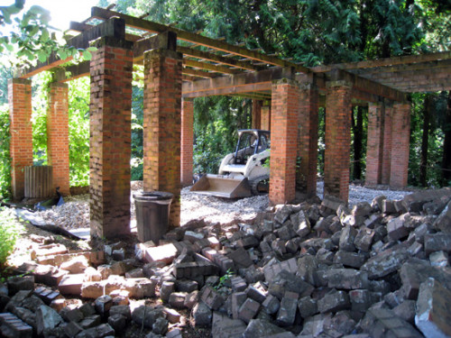 The stones and bricks under the Grape Arbor in the historic gardens had shifted over the years due to lack of adequate drainage, making a...