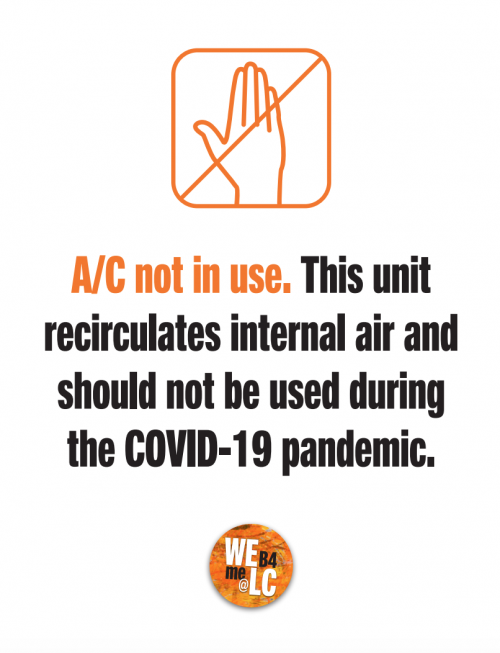 Sample sign indicates A/C unit is not in use.