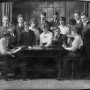 Staff of The Orange Peal (student yearbook), Albany College, 1916.  First row: Annie Chandler, Audrey McMeeken, Nelson McDonald, Helen Hu...