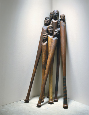 Bat Boyz (2001) baseball bats and pitch, 34 x 12 x 12 inches. Courtesy of LA Louver Gallery and the artist.