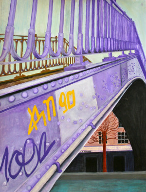 Michelle Van Orsow - Swing Bridge on Canal St. Martin, Pigment Sticks and oil pastels on Coventry Rag, 50 x 38 inches