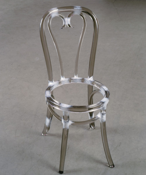 Rita McBride Chair (smoked) 2003 Murano glass 25 5/8 x 16 1/2 x 20 7/8 inches Collection of Blake Byrne