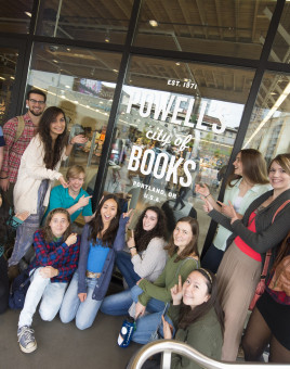 L&C students in front of Powell's Books.