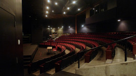 The main stage theatre has fixed seating for 229, plus two wheelchair-accessible seats.