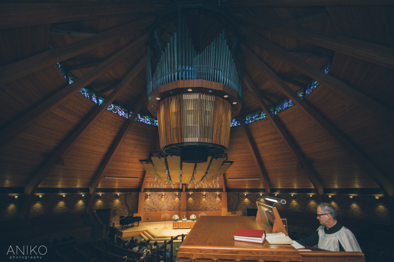 The Agnes Flanagan Chapel organ in mid-play.