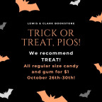 All regular size candy and gum for $1 October 26th-30th at the Bookstore!