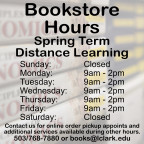 Bookstore will be open Monday - Friday 9am - 2pm until in-person learning resumes.