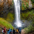 Students view a double waterfall