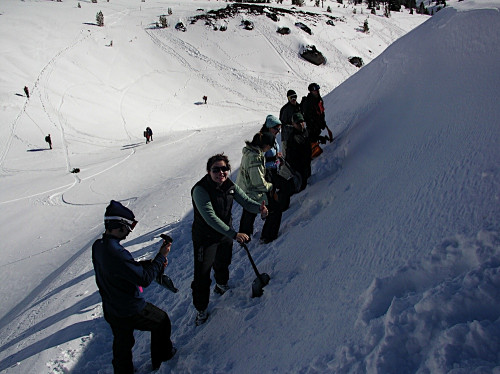 Participants look at the deeper layers of snow that can contribute to avalanches.