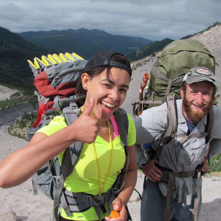 Thumbs up, backpacking Mt St Helens